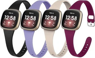 4x PASEK DO ZEGARKA Fitbit Versa 3/Sense SILIKON CZARNY BEŻ FIOLET ZESTAW - Akcesoria do smartwatchy - miniaturka - grafika 1