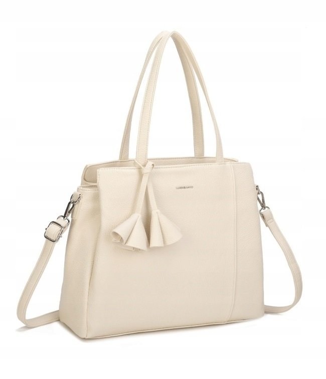 Torebka Damska Shopper 3 Komory Elegancka Klasyczna Kremowa LUIGISANTO