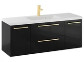 Szafki łazienkowe - Szafka Wisząca Z Umywalką RON 120 cm D - Czarny Wysoki Połysk - Uchwyty Złote Szczotkowane - miniaturka - grafika 1
