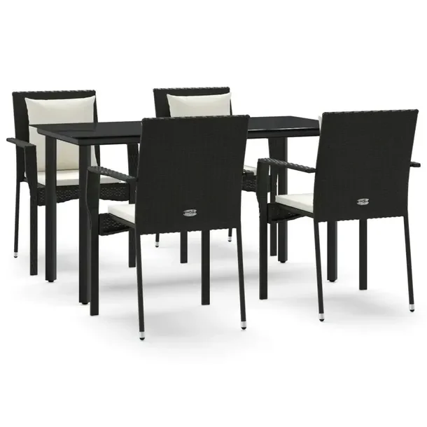 Zestaw mebli ogrodowych rattan PE czarny z kremowymi poduszkami 140x70x74 c