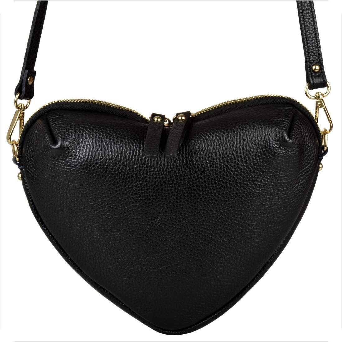 Borse in Pelle Torebka czarna listonoszka serduszko skóra naturalna