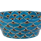 Umywalki - Meksykańska ceramiczna umywalka nablatowa z reliefem Azura Prima – okrągła umywalka łazienkowa 42,5 x 15 cm Umywalka z motywami Talavera - miniaturka - grafika 1