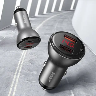 Baseus ładowarka samochodowa USB / USB Typ C 45 W 5 A SCP Quick Charge 4.0+ Power Delivery 3.0 ekran LCD srebrny (CCBX-C0S) - Ładowarki samochodowe - miniaturka - grafika 7