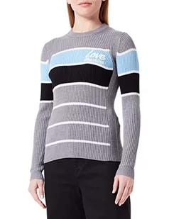 Love Moschino Damski sweter slim fit z długim rękawem z okrągłym dekoltem z miłością, emblematem, szary, 38 - Swetry damskie - miniaturka - grafika 1