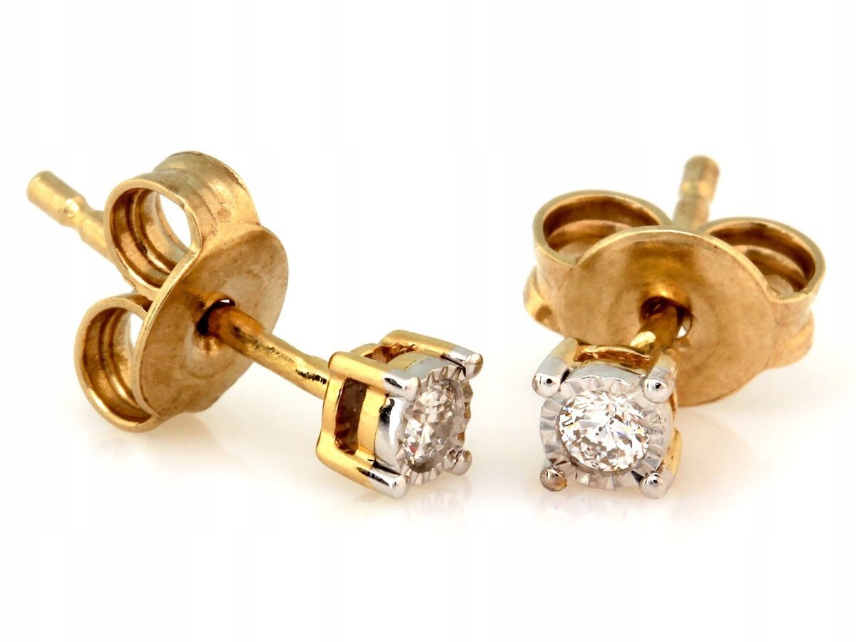 Delikatne kolczyki złote damskie 585 na sztyfcie z brylantem 0,09ct.