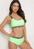 Stroje kąpielowe - Jasnozielone Bikini Sportowa Góra i Majtki Typu Figi z Napisami Nevianea - miniaturka - grafika 1