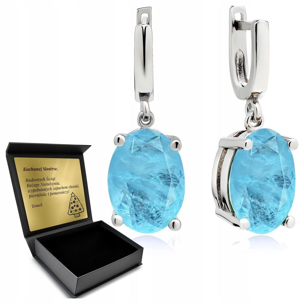 Kolczyki Srebrne Z Niebieskim Turmalinem Paraiba Próba 925 Piękne + Grawer