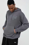 Bluzy męskie - Fila bluza męska kolor szary z kapturem gładka - miniaturka - grafika 1