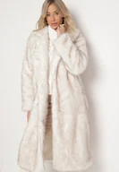 Płaszcze damskie - Biały Zimowy Płaszcz Futro o Dłuższym Kroju z Wsuwanymi Kieszeniami Evelinitha - miniaturka - grafika 1