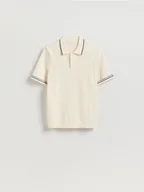 Swetry męskie - Reserved - Sweter polo z bawełną - złamana biel - miniaturka - grafika 1