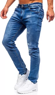 Spodnie męskie - Granatowe spodnie jeansowe męskie regular fit Denley K10010-1 - grafika 1