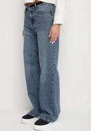 Spodnie damskie - Szare Jeansy o Szerokim Kroju z Wysokim Stanem Zdobione Cyrkoniami Zarilia - miniaturka - grafika 1