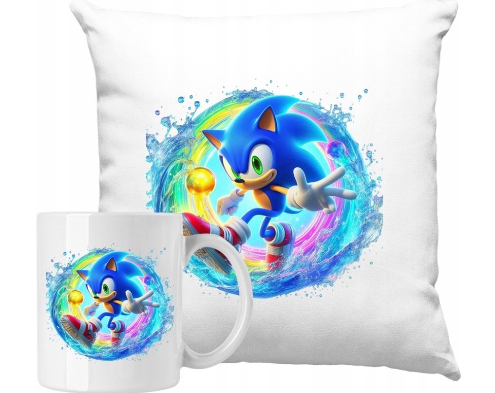 ZESTAW PODUSZKA + KUBEK Jeż Sonic Na Prezent +MIĘ #3
