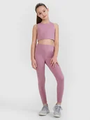 Spodnie i spodenki dla dziewczynek - 4F Legginsy sportowe z wysokim stanem dziewczęce 4F JUNIOR x Anna Lewandowska - różowe 134/140 (8-10 lat) - miniaturka - grafika 1