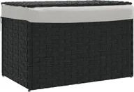 Kosze na bieliznę - vidaXL Kosz na pranie z pokrywą czarny 55,5x35x34 cm z polirattanu - miniaturka - grafika 1