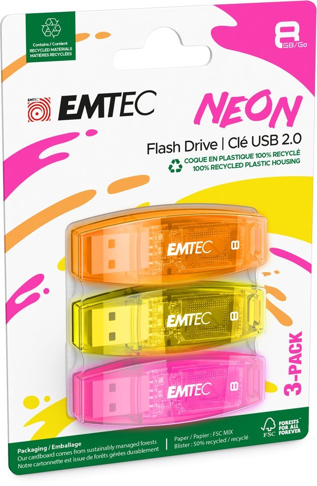 Emtec USB2.0 C410 8GB Neon 3 pcs