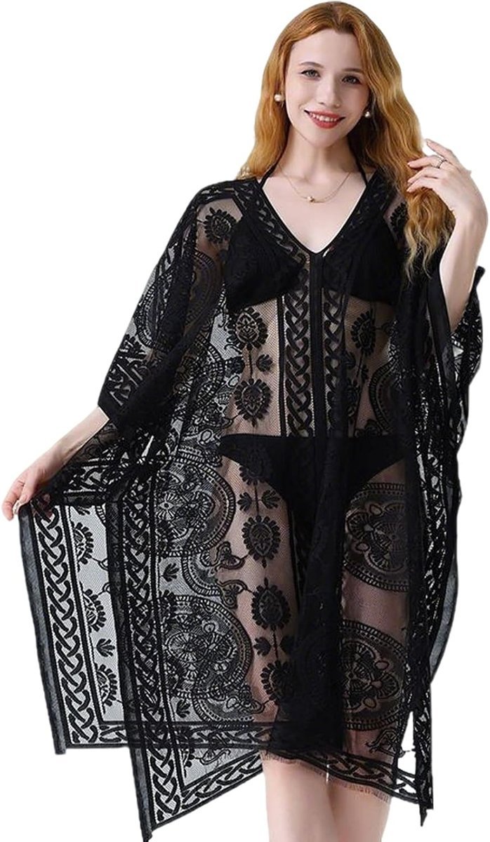 Wekuw Kostium kąpielowy damski plaża letnie ubrania okrycie kąpielowe Mares Curvy Sexy i eleganckie koronkowe kimono dla kobiet z dekoltem w serek d..