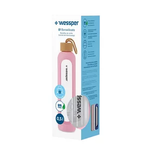 Wessper B1 Borosilicate 500 ml Szklana butelka na wodę z miarką motywacyjną z różowym etui - Butelki filtrujące - miniaturka - grafika 3