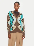 Swetry damskie - Fracomina Kardigan FJ24WT8001K468F8 Brązowy Regular Fit - miniaturka - grafika 1