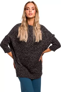 Swetry damskie - Grafitowy Melanżowy Oversizowy Sweter z Półgolfem - MOE - grafika 1