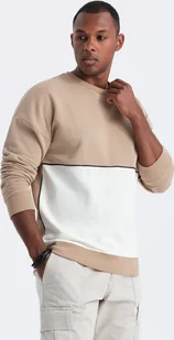 Ombre Bluza męska OVERSIZE z kontrastowym łączeniem kolorów - beżowa V2 OM-SSNZ-0130 S - Bluzy męskie - miniaturka - grafika 1
