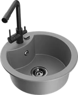 Zlewozmywaki z baterią - Mexen Diego zlewozmywak granitowy 1-komorowy z baterią kuchenną Duero, szary - 6512-71-671600-70-B - miniaturka - grafika 1