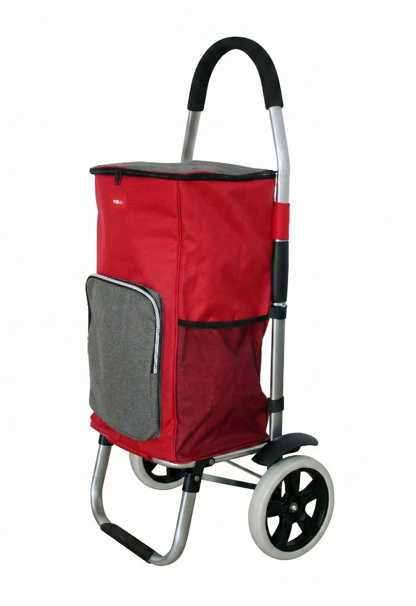 Wózek na zakupy czerwono-szary torba duże koła kieszeń chłodząca
