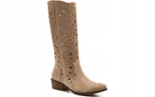 Kozaki damskie - AŻUROWE KOZAKI KOWBOJKI MACIEJKA 2875J-04 BEŻOWE SKÓRA ZAMSZOWA R.36 - miniaturka - grafika 1