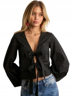 Nelly Damska Bluzka Czarna Gładka Z Wiązanami Z Przodu 42 Drk - Bluzki damskie Nelly Damska Bluzka Czarna Gładka Z Wiązanami Z Przodu 42 Drk - Bluzki damskie - miniaturka - grafika 1