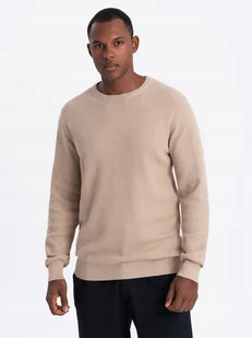 Sweter męski ze strukturalnej dzianiny piaskowy V3 OM-SWSW-0142 L - Swetry męskie - miniaturka - grafika 1