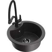 Zlewozmywaki z baterią - Mexen Diego zlewozmywak granitowy 1-komorowy z baterią kuchenną Duo, czarny nakrapiany - miniaturka - grafika 1