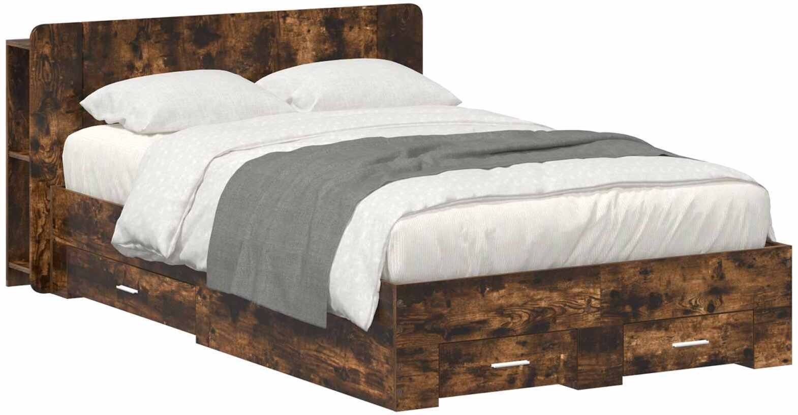 vidaXL vidaXL Rama łóżka z przechowywaniem Dąb wędzony 120 x 190 cm