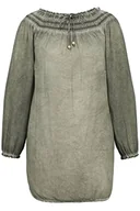 Bluzki damskie - Ulla Popken Damska bluzka Carmen, Oil Dyed, dekolt typu carmen, bluzki z długim rękawem, zielona, 54/56 - miniaturka - grafika 1