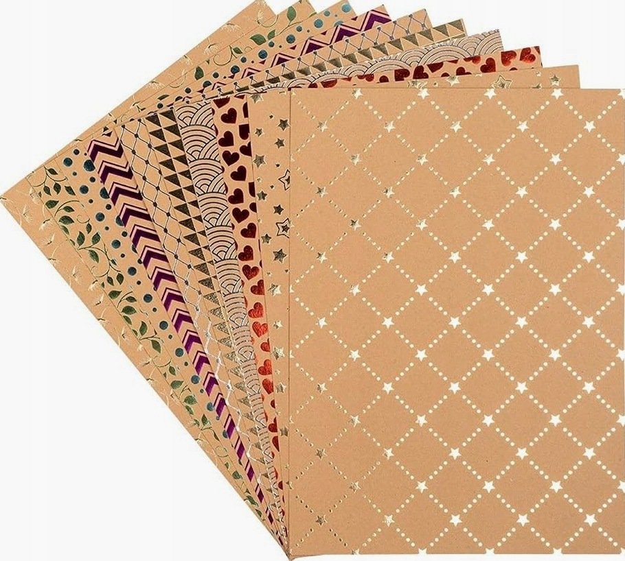 PAPIER KRAFTOWY A4 250G 10 ARKUSZY ZESTAW KREATYWNY WIELOKOLOROWY ZDOBIENIA