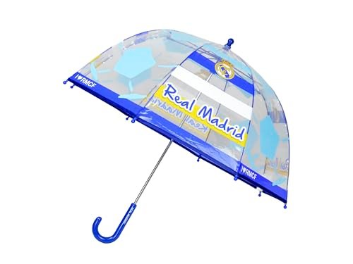 CyP Brands Real Madryt parasol dziecięcy, bańka, przezroczysty, parasol ręczny, 48 cm, wielokolorowy, oficjalny produkt, Biały,