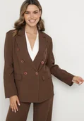 Marynarki i żakiety damskie - Brązowa Dwurzędowa Marynarka z Usztywnioną Linią Ramion Emiranea - miniaturka - grafika 1