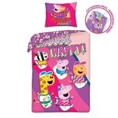 Pościel dla dzieci - Halantex Pościel bawełniana 140x200 Świnka Peppa różowa PE-3262BL poszewka 70x90 + worek bawełniany - miniaturka - grafika 1