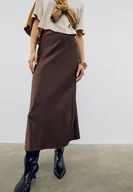 Spódnice - Stradivarius Satynowa spódnica średniej długości Brązowy S - miniaturka - grafika 1