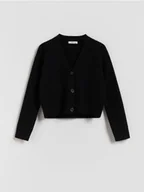 Swetry dla dziewczynek - Reserved - Dzianinowy kardigan z wiskozą - czarny - miniaturka - grafika 1