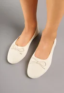 Baleriny - Beżowe Balerinki Materiałowe z Kokardką Melkio - miniaturka - grafika 1