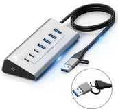 Huby USB - HUB USB AKTYWNY 7 PORTÓW USB 3.2 ROZDZIELACZ ROZGAŁĘŹNIK 7w1 USB-C DO 36W REAGLE - miniaturka - grafika 1