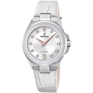 Zegarki damskie - Festina Mademoiselle 20701/1 zegarek damski srebrny na białym pasku - miniaturka - grafika 1