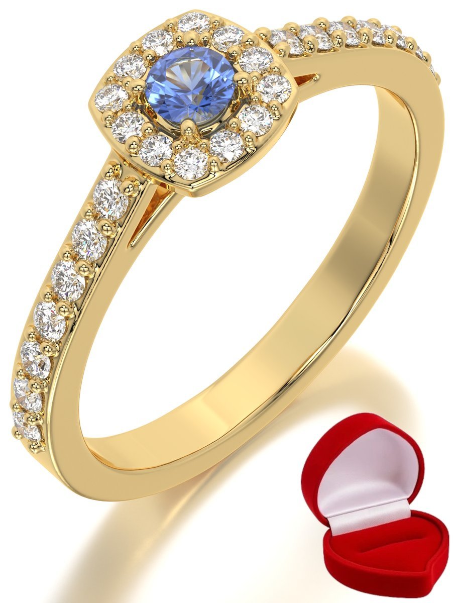ZŁOTY PIERŚCIONEK ZARĘCZYNOWY 585 14k SZAFIR 0,09 ct + PUDEŁKO R20