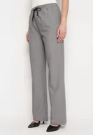 Spodnie damskie - Ciemnoszare Spodnie z Marszczoną Gumką w Talii i Prostymi Nogawkami Bwinara - miniaturka - grafika 1