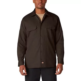 Koszule męskie - Dickies Męska koszula robocza z długim rękawem guzik, Ciemny brąz, XL Długi - grafika 1