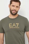 Koszulki męskie - EA7 Emporio Armani t-shirt bawełniany męski kolor zielony z nadrukiem - miniaturka - grafika 1