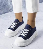 Botki damskie - Granatowe trampki na platformie Bellemare-40 - miniaturka - grafika 1