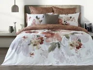Pościel - Luxury Pościel satynowa 210x200 Kwiaty malowane akwarelowe biała brązowa Lusso D28 poszewki 2x50/70 2x50/60 prześcieradło 220x240 - miniaturka - grafika 1