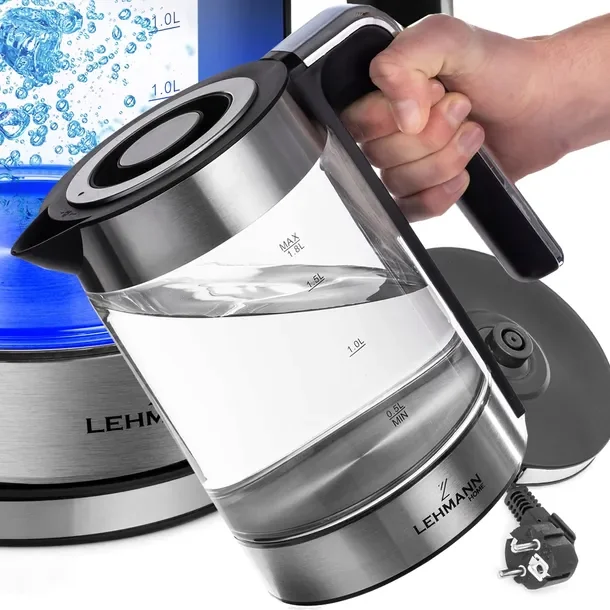 Czajnik elektryczny Lehmann 1,8L Czarno-Srebrny 2200W Stal Nierdzewna INOX