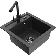 Zlewozmywaki z baterią - Mexen Vito zlewozmywak granitowy 1-komorowy z baterią kuchenną Duero, czarny nakrapiany - miniaturka - grafika 1